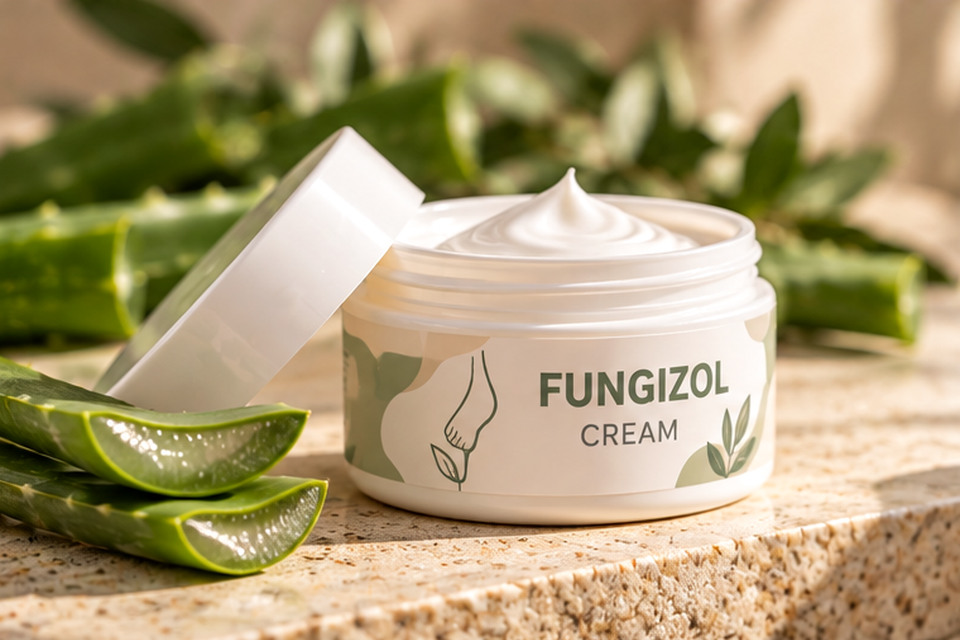 Отворено бурканче Fungizol с крем в ботаническа SPA композиция